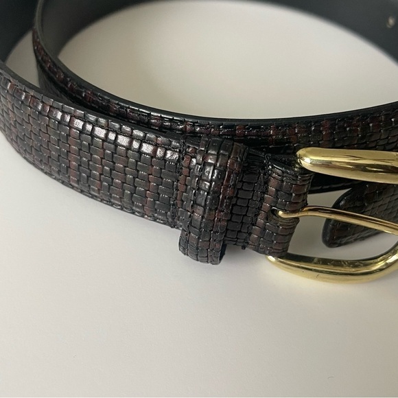 Genuine Leather Belt Black Brown Print Pattern Size 38 Unisex - Picture 4 of 10